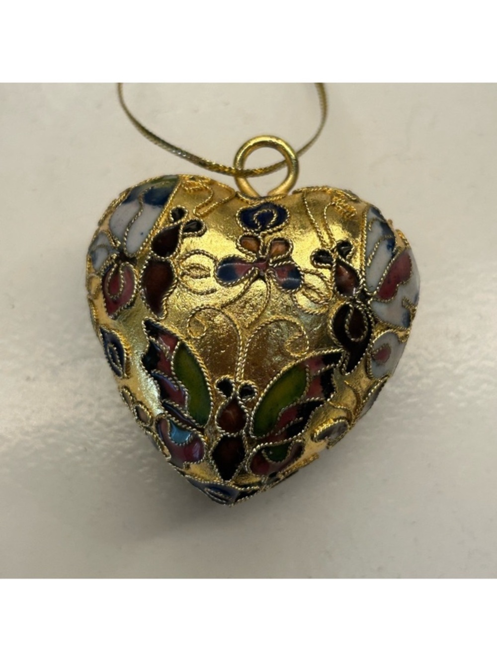 Cloisonné Gold Heart Ornament with Butterfly design.
